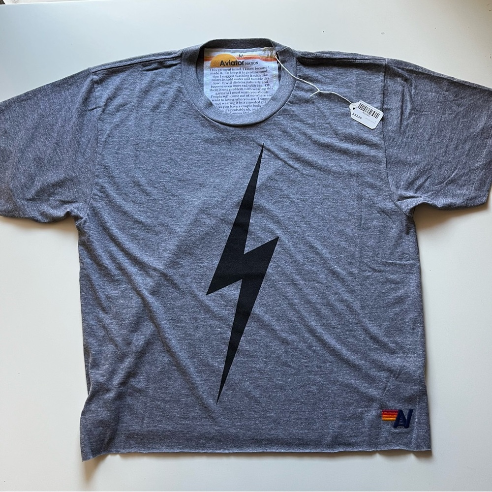 NWT Aviator Nation Bolt Boyfriend Tee- Heather Grey - Picture 3 of 5